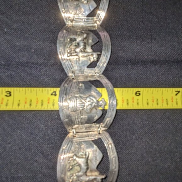 Estate Vintage Peruvian Lama Sterling Silver Five Panel Cuff Bracelet - Picture 9 of 10